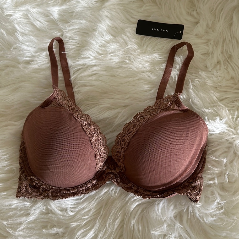 NWT Natori Feathers Contour Plunge Bra cinnamon 34D